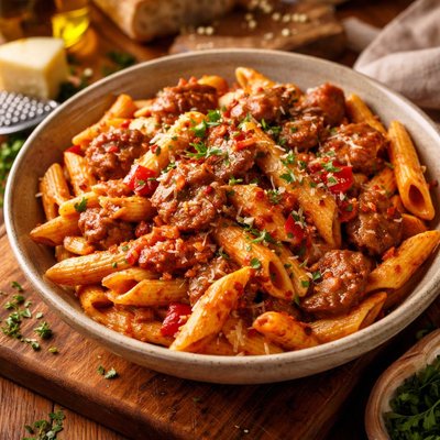 Image of Penne with Sausage Tomato Red Pepper in Cream Sauce