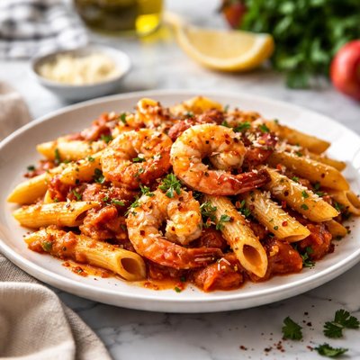 Image of Penne with Shrimp and Spicy Tomato Sauce