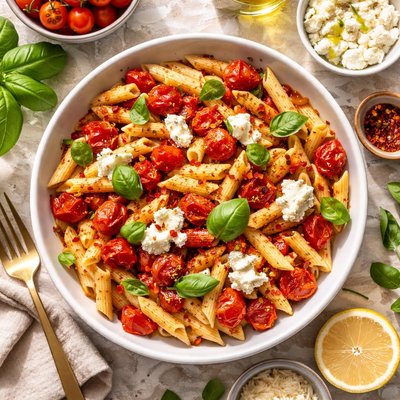 Image of Penne with Slow Roasted Cherry Tomatoes and Goat Cheese