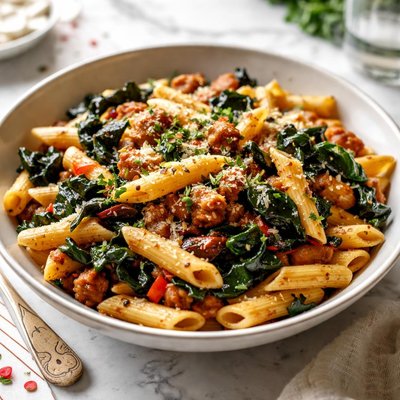 Image of Penne with Spicy Sausage and Chard