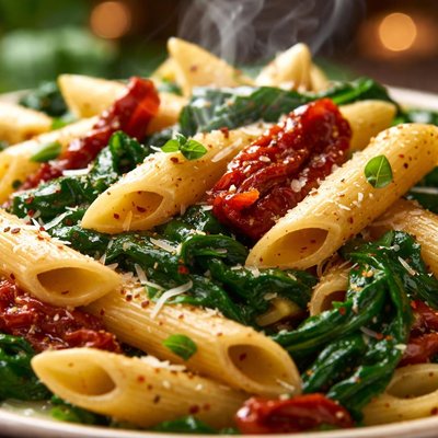 Image of Penne with Spinach and Sun Dried Tomatoes