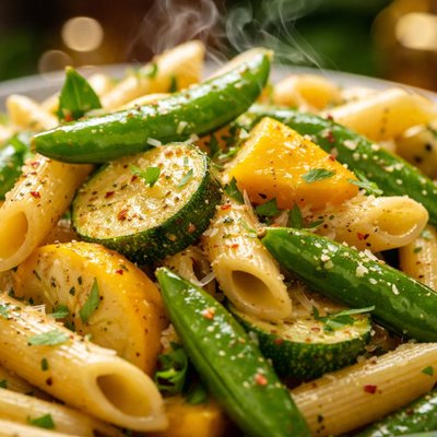 Image of Penne with Summer Squash Zucchini and Sugar Snap Peas