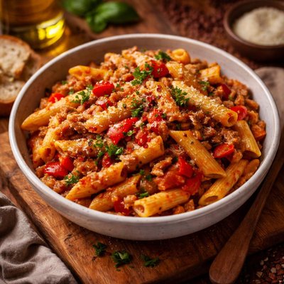 Image of Penne with Tuna Peppers and Tomato Sauce