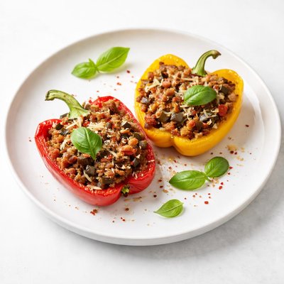 Image of Peperoni Ripieni Italian Stuffed Bell Peppers with Eggplant