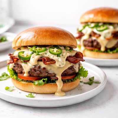 Image of Pepper Jack Cheeseburgers with Jalapeo Cumin Sauce