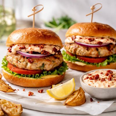 Image of Pepper Jack Turkey Burgers with Sun Dried Tomato Mayonnaise