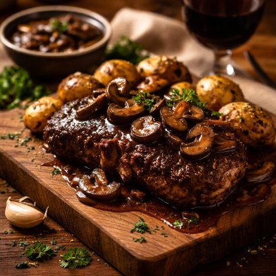 Image of Pepper Steak with Port Wine Mushroom Sauce