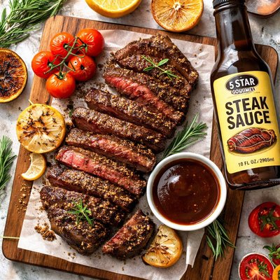 Image of Peppered Steak with 5 Star Gourmet Steak Sauce