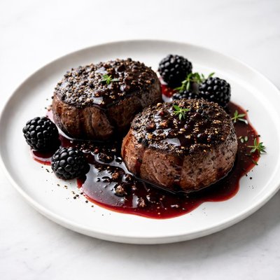 Image of Peppered Steaks with Blackberry Sauce