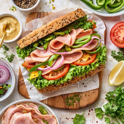 Image of Peppered Turkey Honey Ham and Green Pepper Sandwich