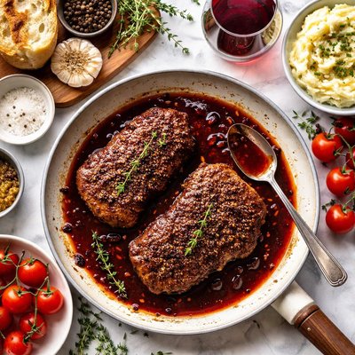 Image of Peppery Steaks with Wine Sauce