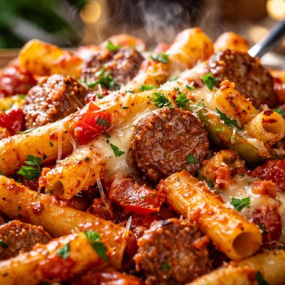 Image of Perfect Potluck Dish Sausage and Pepper Baked Ziti