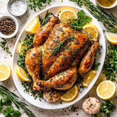 Image of Perfect Roasted Chicken with Fresh Herbs Lemon