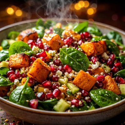 Image of Persian Inspired Salad with Sweet Potato and Spinach