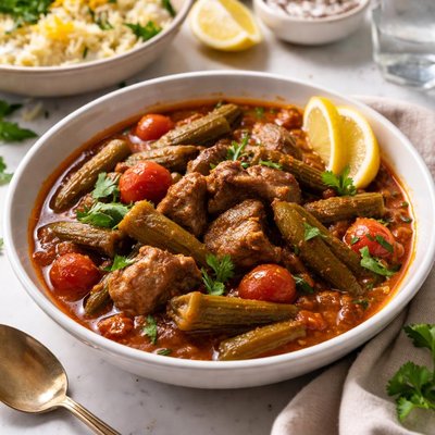 Image of Persian Lamb and Okra Stew Khoresh Bamieh