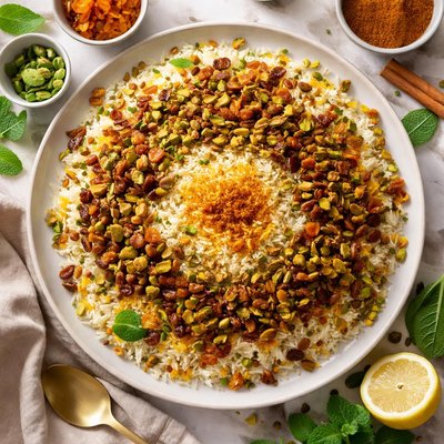 Image of Persian Rice with Cinnamon Pistachios and Golden Raisins