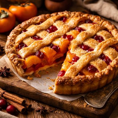 Image of Persimmon and Cranberry Pie