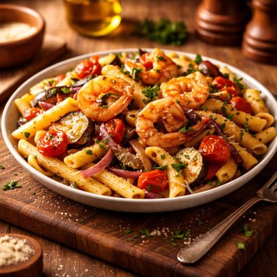 Image of Personilized Pasta with Roasted Veggies and Shrimp