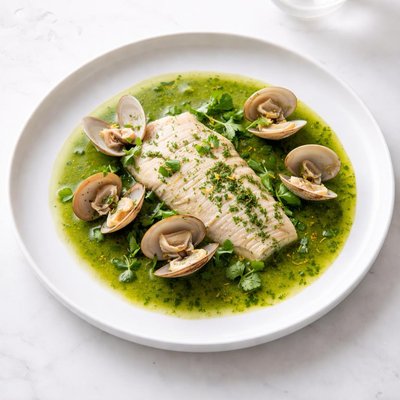 Image of Pescado En Salsa Verde Fish with Clams in Green Sauce