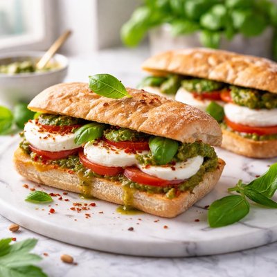 Image of Pesto and Mozzarella Sandwiches