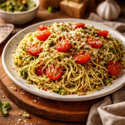 Image of Pesto and Tomato Angel Hair Pasta