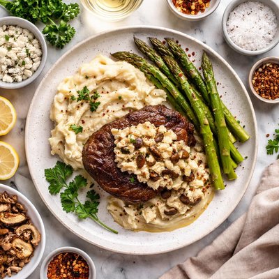 Image of Petite Filet with Gorgonzola and Porcini Mushroom Sauce