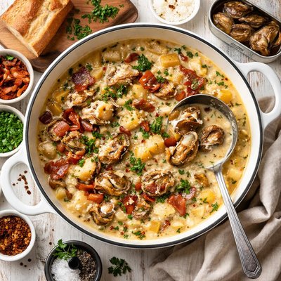 Image of Petite Smoked Oyster Stew W Bacon Potatoes and Onions