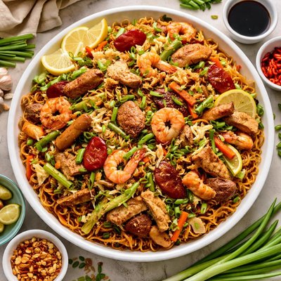 Image of Philippine Pancit Guisado Fried Noodles with Mixed Meats