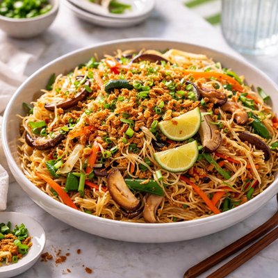 Image of Philippine Stir Fried Rice Noodles Pansit Grisado Vegetarian