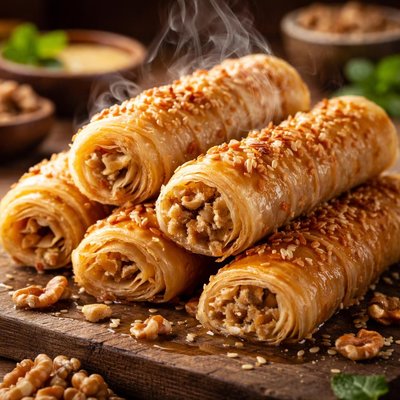Image of Phyllo Flutes with Walnuts and Tahini