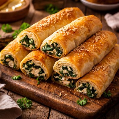 Image of Phyllo Rolls Filled with Spinach and Chicken