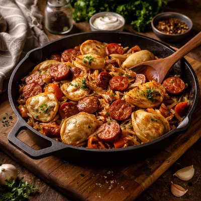 Image of Pierogies and Kielbasa Skillet Casserole