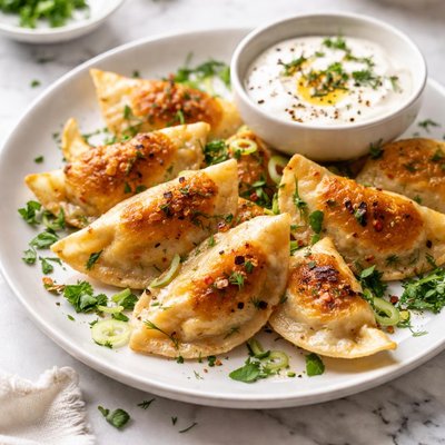 Image of Pierogies Pot Stickers with Herbs and Sour Cream