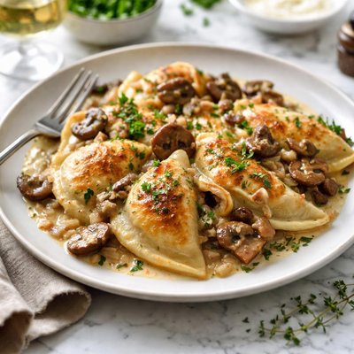 Image of Pierogies with Creamy Mushroom and Sherry Sauce