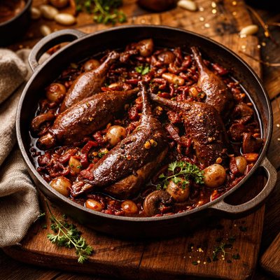 Image of Pigeon Casserole in Red Wine Sauce