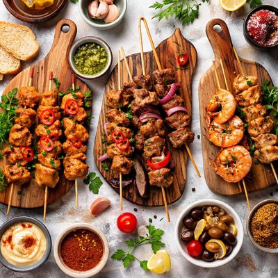 Image of Pinchos Spanish Kebabs Tapas Pork Lamb Prawns or Chicken