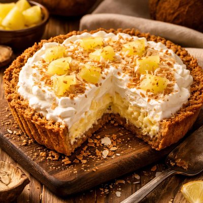 Image of Pineapple Coconut Cream Pie in Coconut Cookie Crust