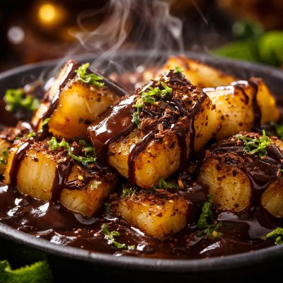 Image of Pineapple En Salsa Chocolate De Ron