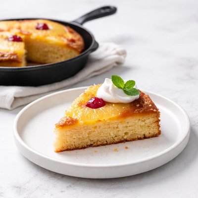 Image of Pineapple Upside Down Cake in Iron Skillet