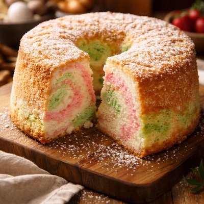 Image of Pink or Green Marbled Angel Food Cake