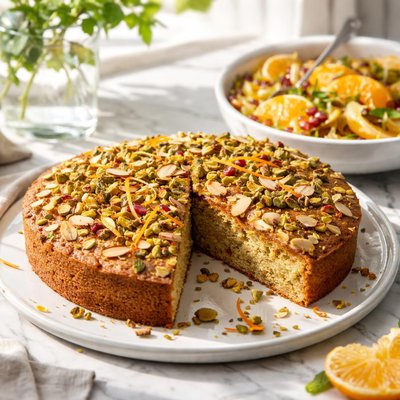 Image of Pistachio and Almond Cake with Orange Salad