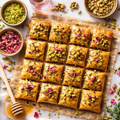 Image of Pistachio Baklava with Cardamom and Rose Water