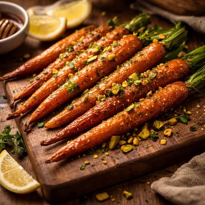 Image of Pistachio Lemon Honey Glazed Carrots