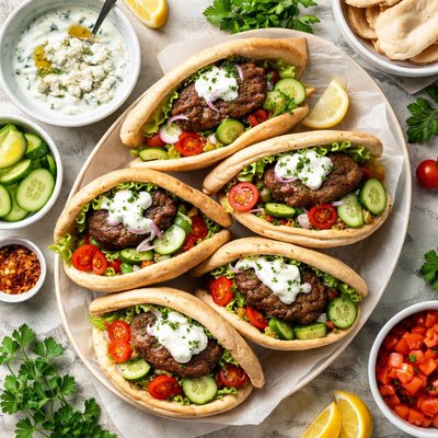 Image of Pita Burgers with Cucumber Yogurt Sauce