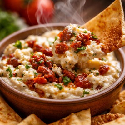 Image of Pita Chips with Sun Dried Tomato and Goat Cheese Spread
