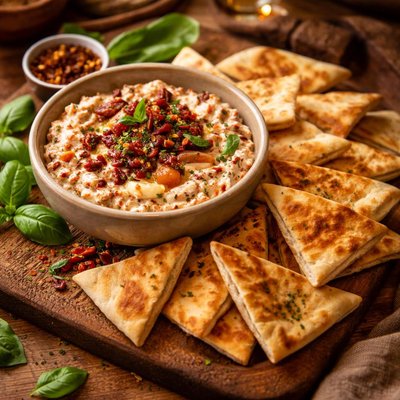 Image of Pita Triangles with Sun Dried Tomato Basil Dip
