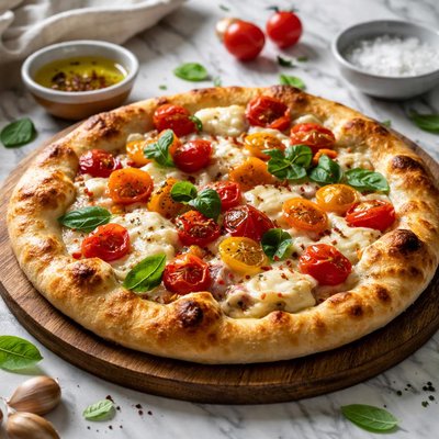 Image of Pizza Bianca with Tomatoes and Mozzarella