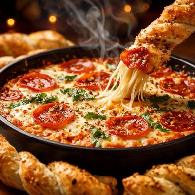 Image of Pizza Dip with Parmesan Twists