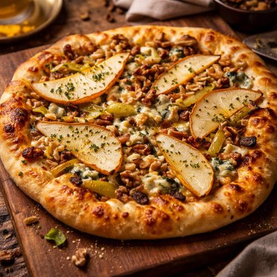 Image of Pizza with Caramelized Leeks Pear and Blue Cheese