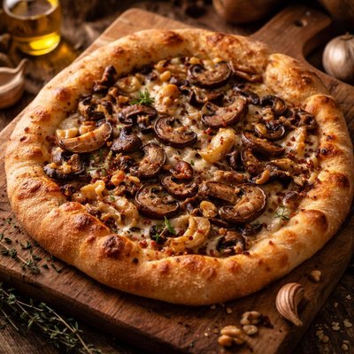 Image of Pizza with Mushrooms Garlic Walnuts